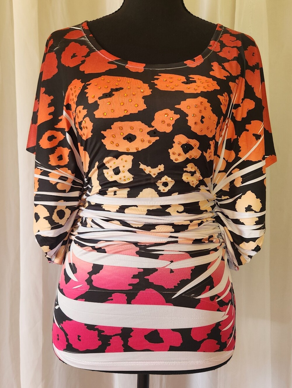 NWT Vintage Stargazer Deb Animal Print Rhinestone Kimono Top XS Y2K